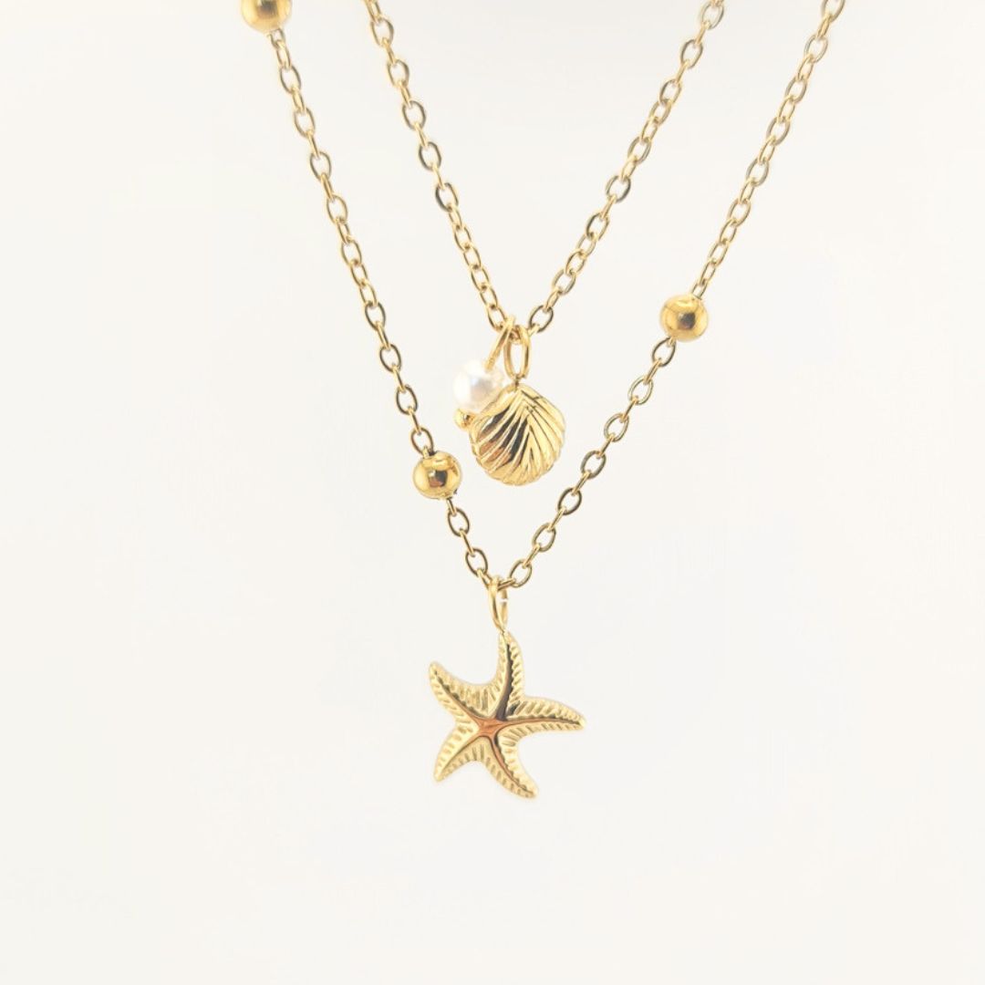 Collana Multi-Layer con Stelle Marine Oro 18K