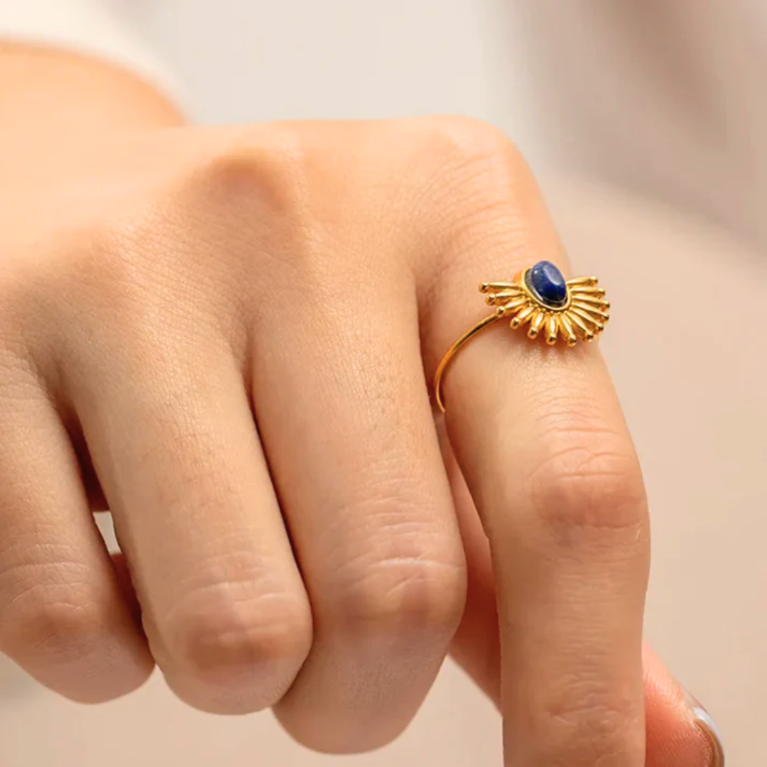 Anello Solare con Pietra Ovale Oro 18K