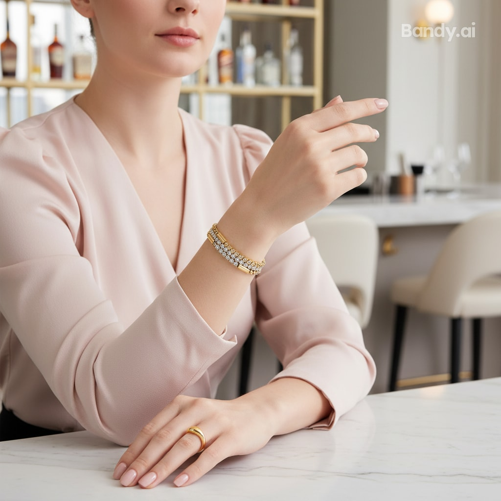 Bracciale tennis oro con zirconi sul polso, indossato