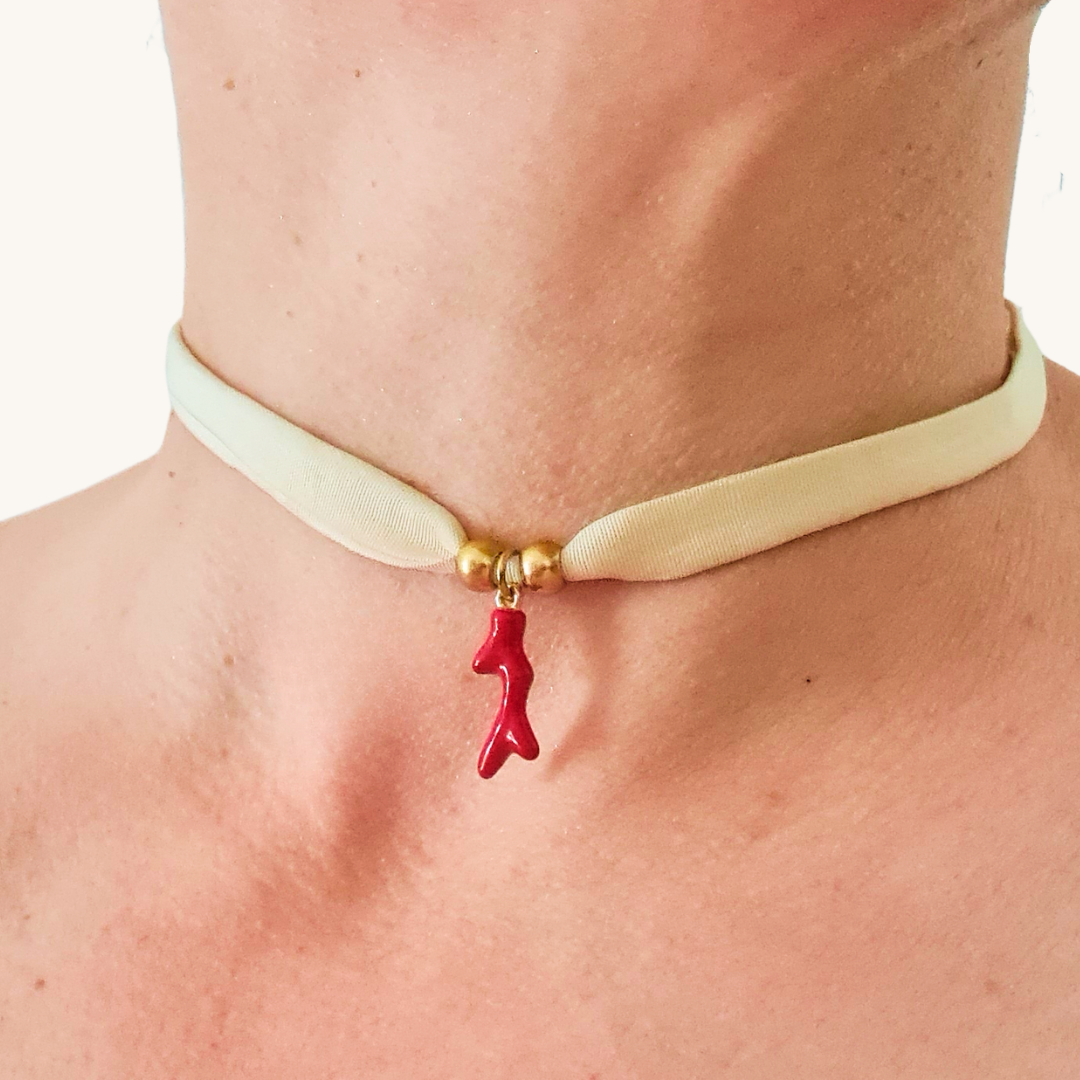 Collana Choker "Abissi Mediterranei"  in Seta di San Leucio e Oro 18K
