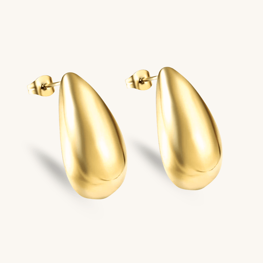 Orecchini a goccia bombata oro 18k waterproof design organico lucido Unique et Spécial