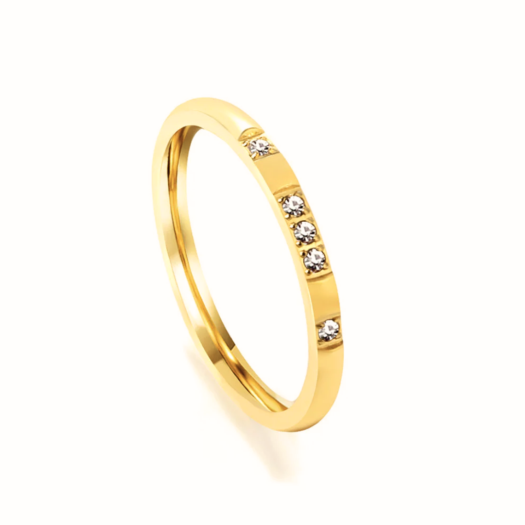 Anello Elegante in Acciaio Inossidabile Placcato Oro con Zirconi - Misura 8/9