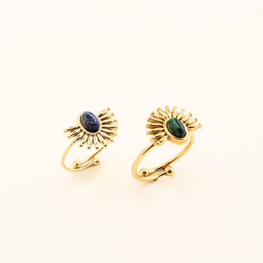 Anello Solare con Pietra Ovale Oro 18K