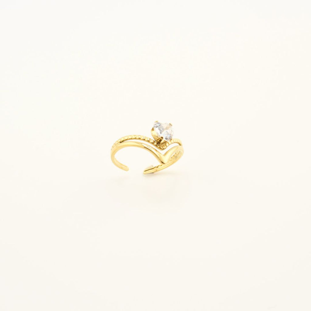Anello V minimal in oro 18K con pietra trasparente singola