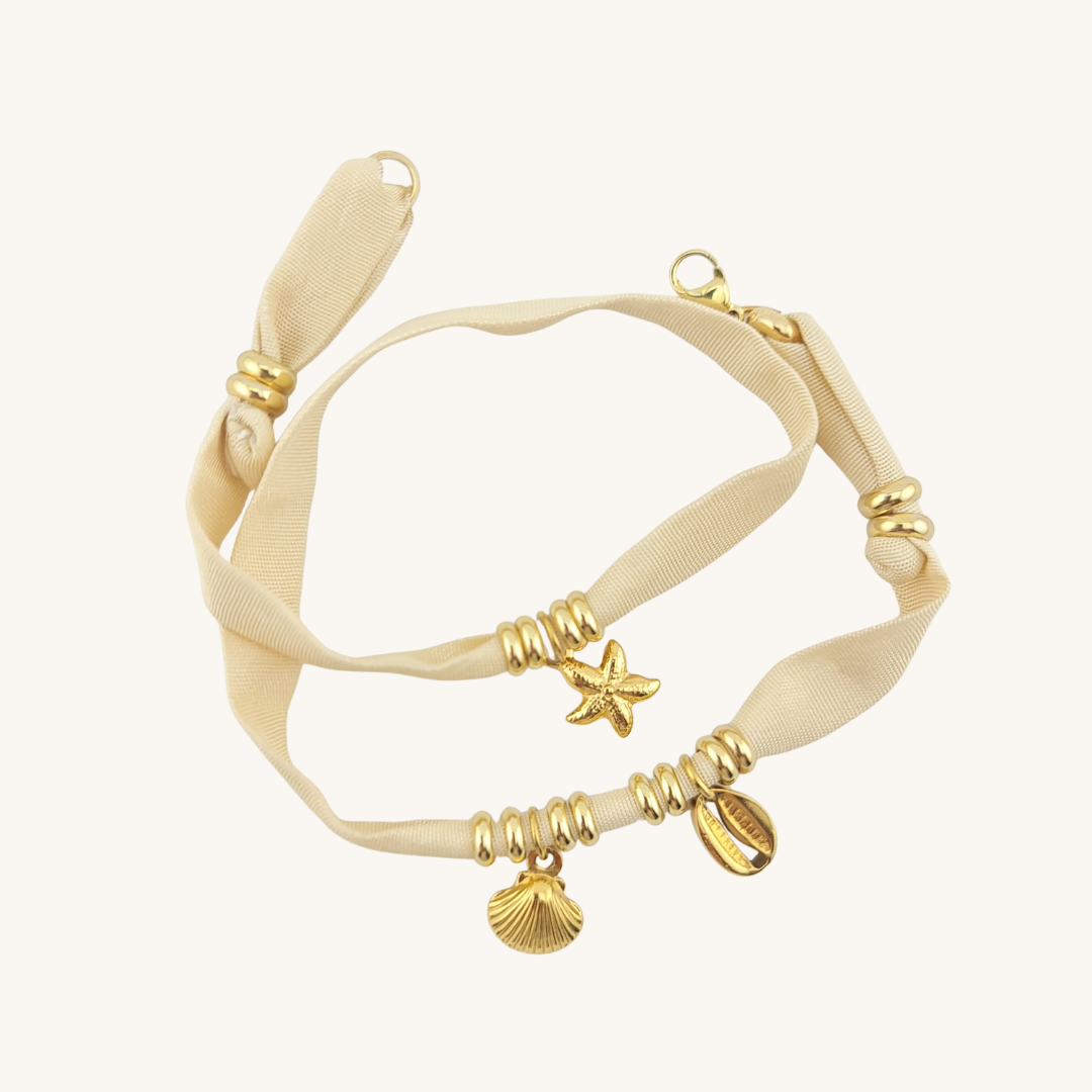 Bracciale Marea Seta di San Leucio e Charms Marini Oro 18K