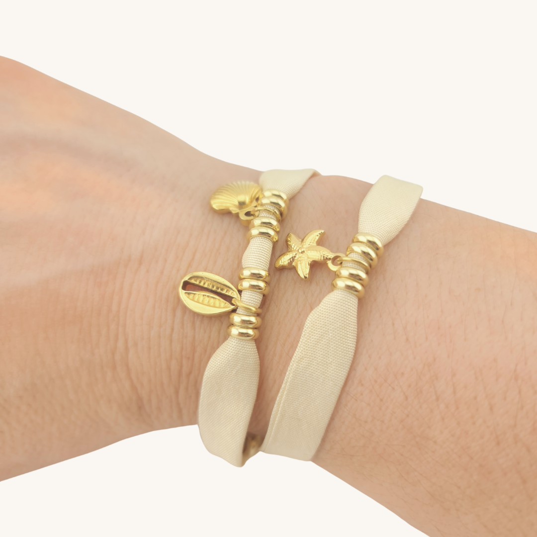 Bracciale Marea Seta di San Leucio e Charms Marini Oro 18K