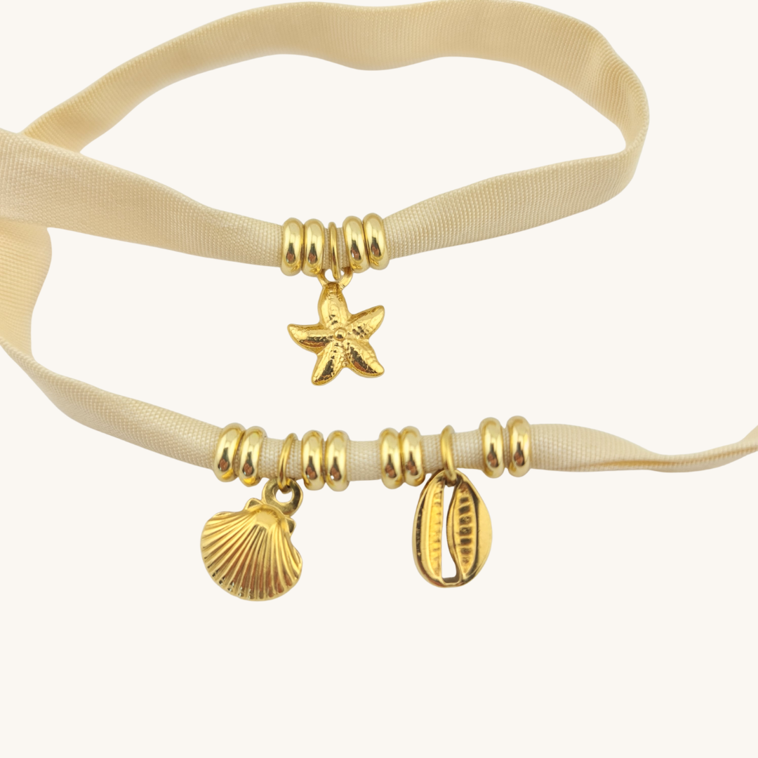 Bracciale Marea Seta di San Leucio e Charms Marini Oro 18K