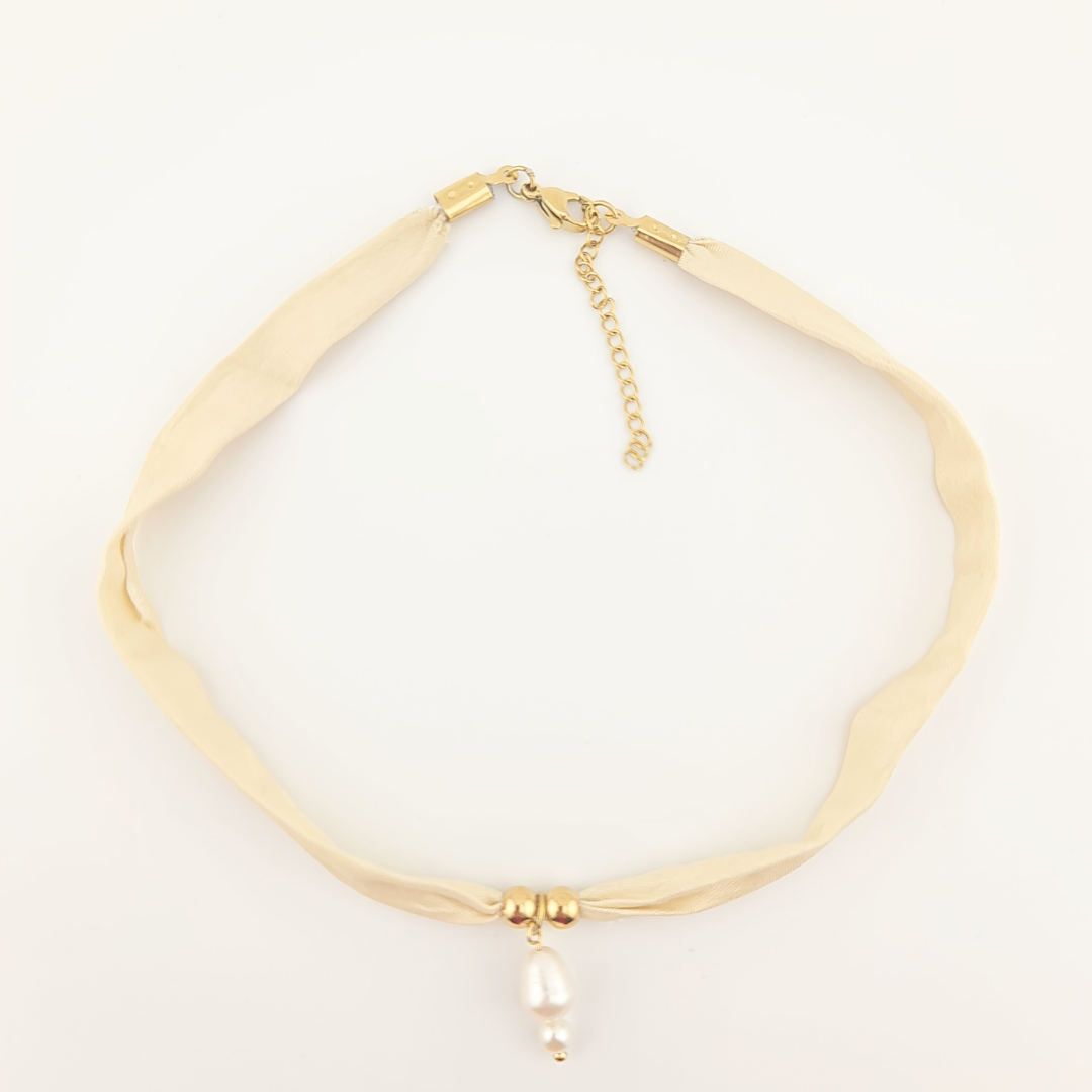 Collana Choker "Abissi Mediterranei"  in Seta di San Leucio e Oro 18K