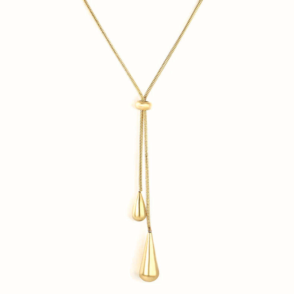 Collana lariat oro 18K con pendenti a goccia lucidati