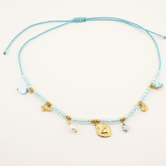 Collana Multi-Ciondolo acciaio 316L placcato oro 18K e perle . Waterproof, anallergici ed eleganti.In stile bohémien.