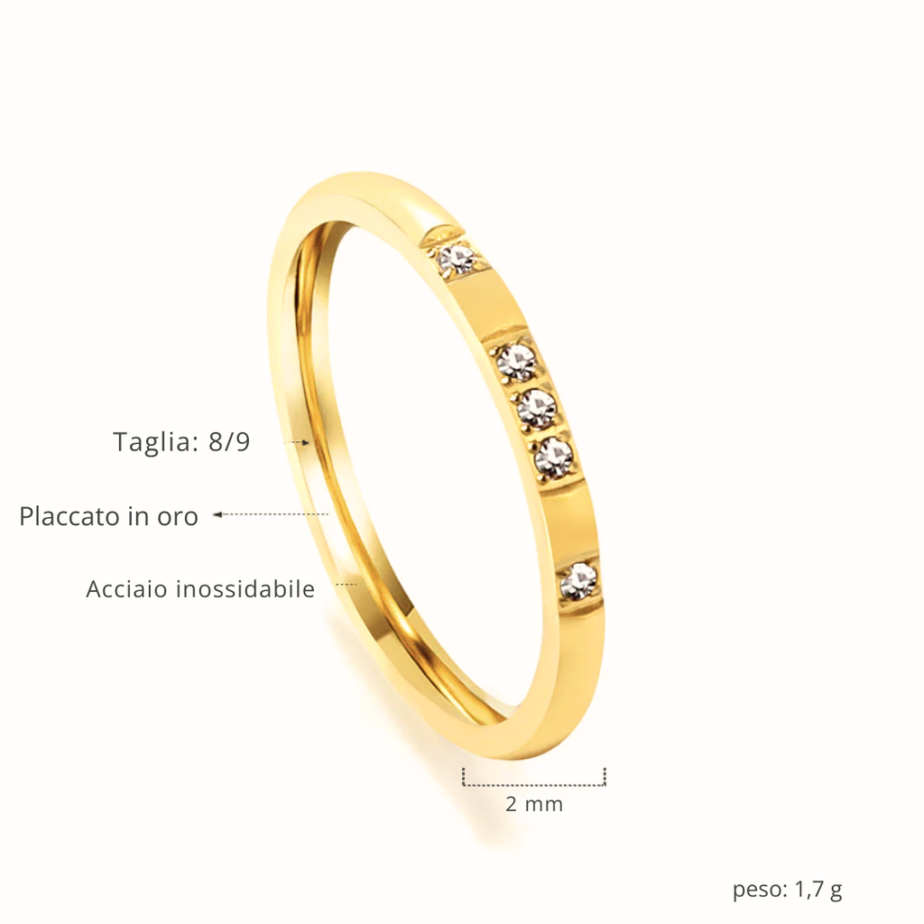 Anello in oro 18K con fascia laterale di zirconi e profilo sottile