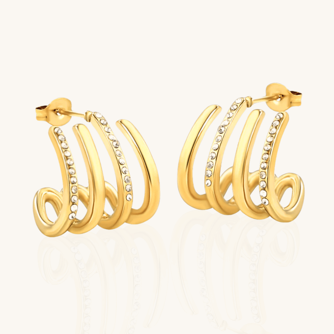 Orecchini a cerchio oro 18K multi-filo con zirconi in pavé, frontale