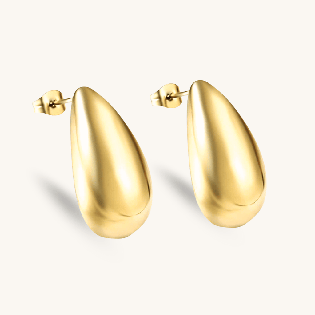 Orecchini a goccia dorati 18K con perno, lucidi, waterproof