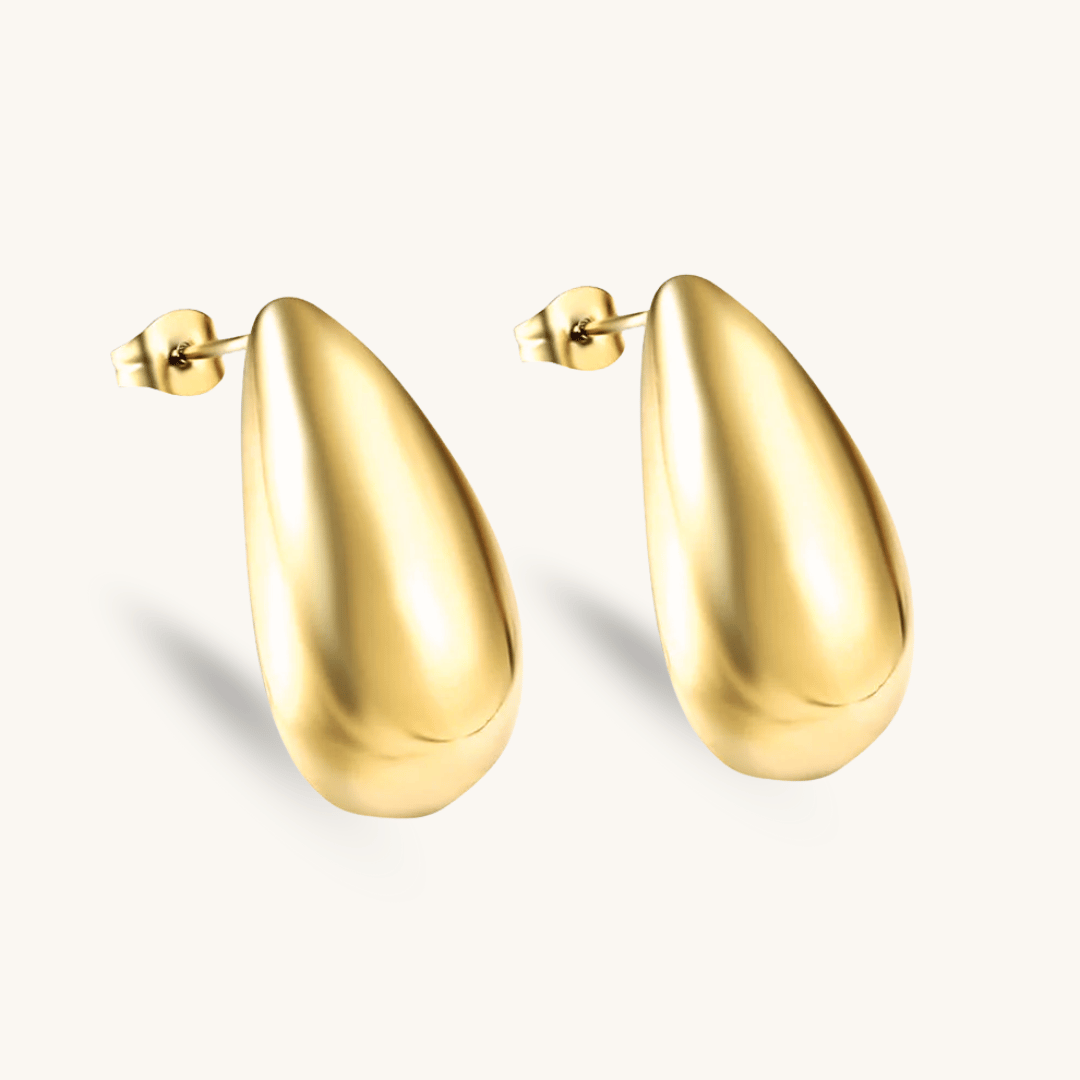 Orecchini a goccia dorati 18K con perno, lucidi, waterproof