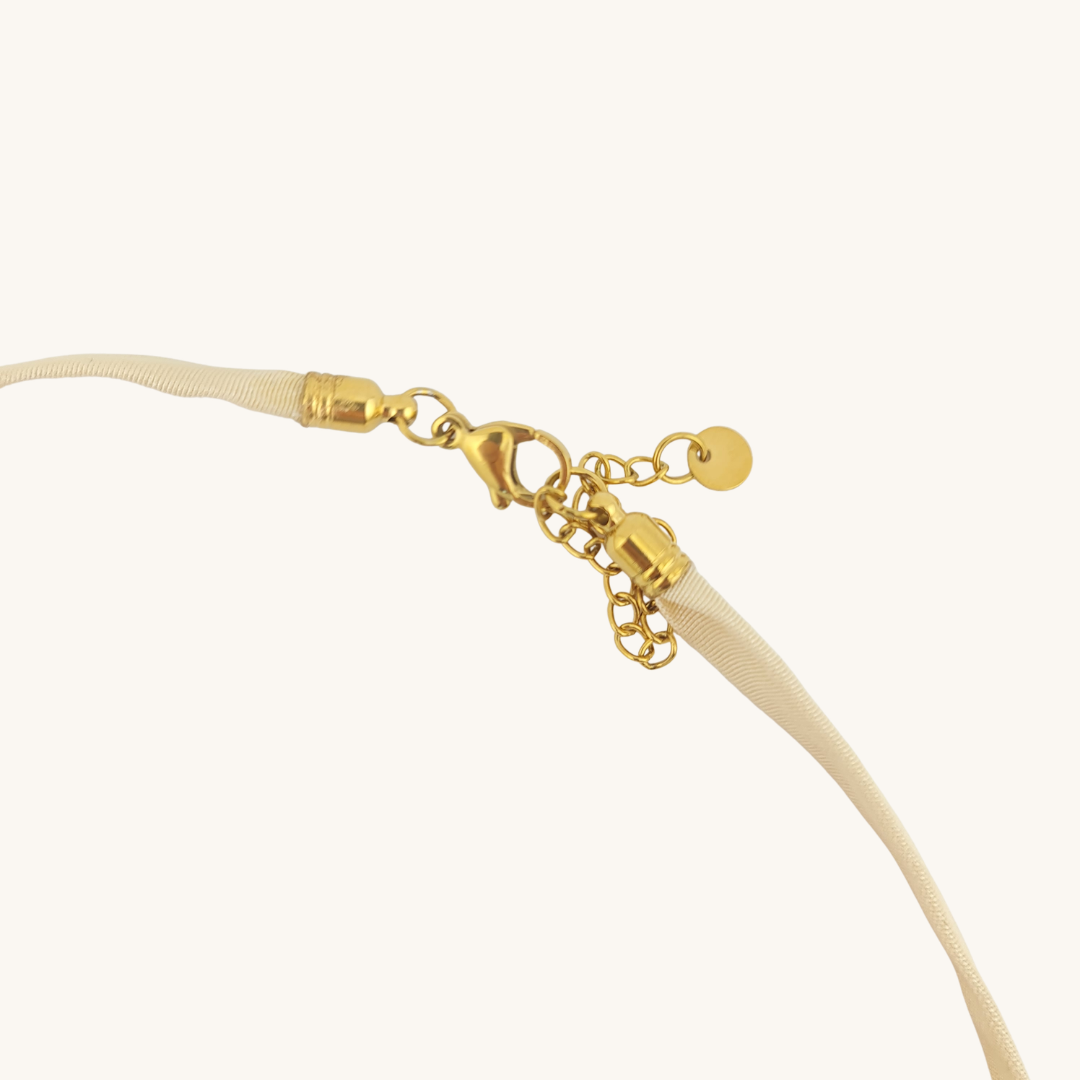 Collana Choker Fiocco e Perle "Perle di Mare"  Seta di San Leucio e Oro 18K