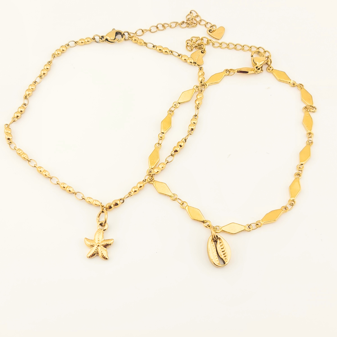 Set Cavigliere con Ciondolo mare Oro 18K